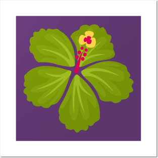 Green Hand Drawn Hibiscus Flower Posters and Art